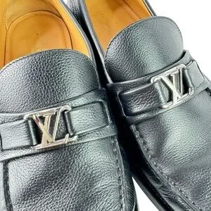 LOUIS VUITTON Major Black Leather Logo Men\'s Loafers Italy 8.5UK - 9.5US Louis Vuitton | Shoes | Louis Vuitton Major Black Leather  main image 4